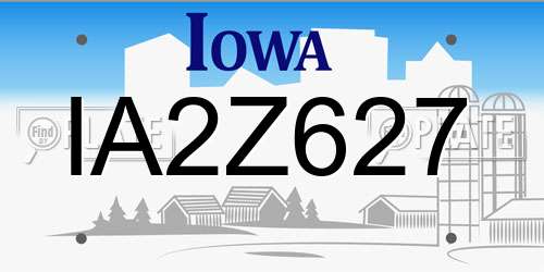 IA2Z627 Iowa License Plate