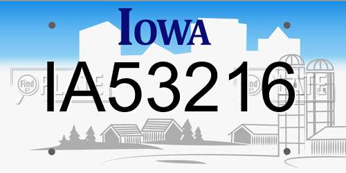 IA53216 Iowa License Plate