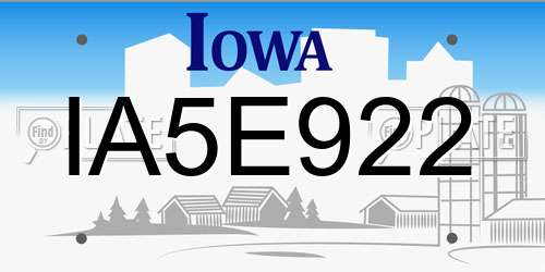 IA5E922 Iowa License Plate