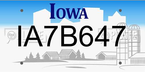 IA7B647 Iowa License Plate