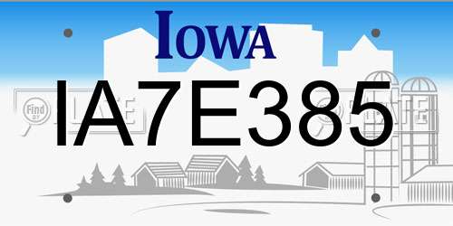 IA7E385 Iowa License Plate