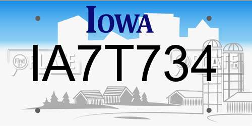 IA7T734 Iowa License Plate