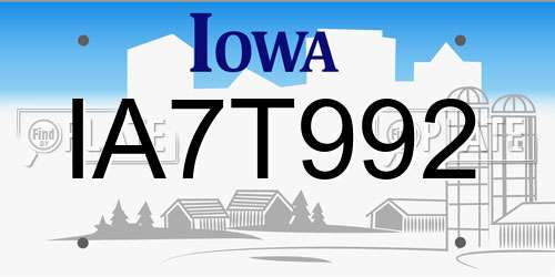 IA7T992 Iowa License Plate