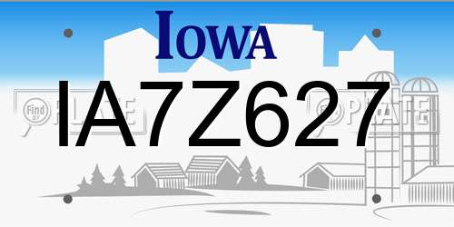 IA7Z627 Iowa License Plate
