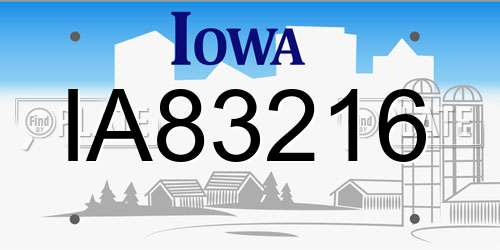 IA83216 Iowa License Plate