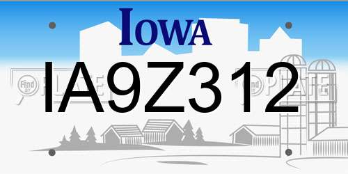 IA9Z312 Iowa License Plate