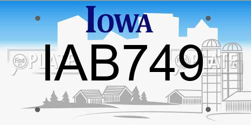 IAB749 Iowa License Plate