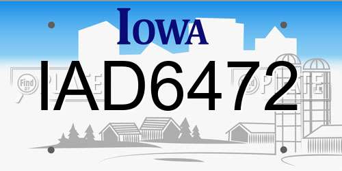 IAD6472 Iowa License Plate