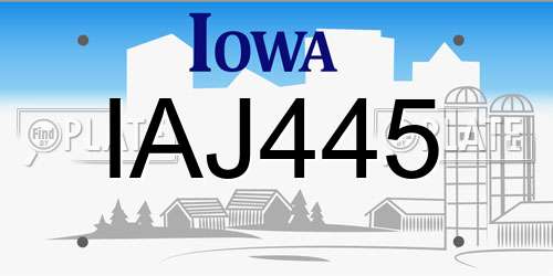 IAJ445 Iowa License Plate