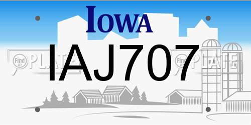 IAJ707 Iowa License Plate