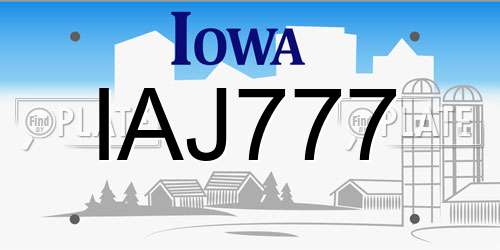 IAJ777 Iowa License Plate