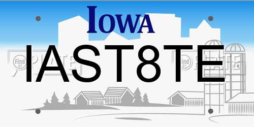 IAST8TE Iowa License Plate