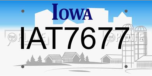 IAT7677 Iowa License Plate