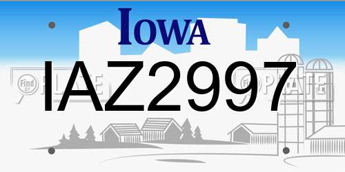 IAZ2997 Iowa License Plate