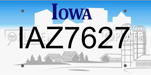 IAZ7627 Iowa License Plate