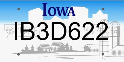IB3D622 Iowa License Plate