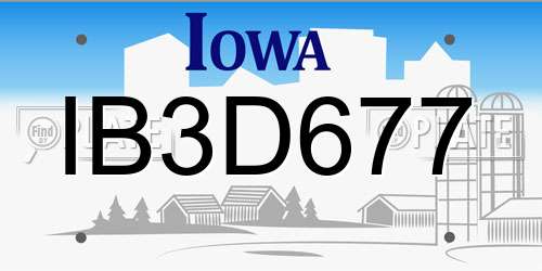 IB3D677 Iowa License Plate