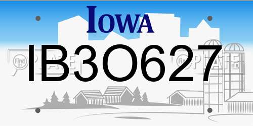 IB3O627 Iowa License Plate