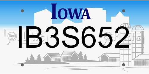 IB3S652 Iowa License Plate
