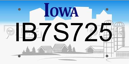 IB7S725 Iowa License Plate