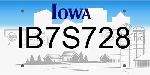 IB7S728 Iowa License Plate