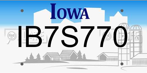 IB7S770 Iowa License Plate