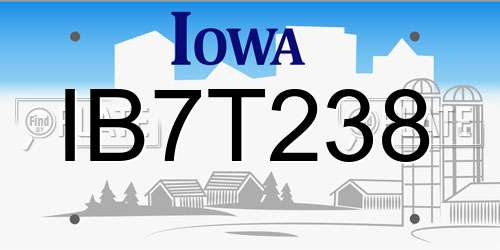 IB7T238 Iowa License Plate