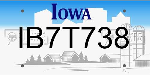IB7T738 Iowa License Plate
