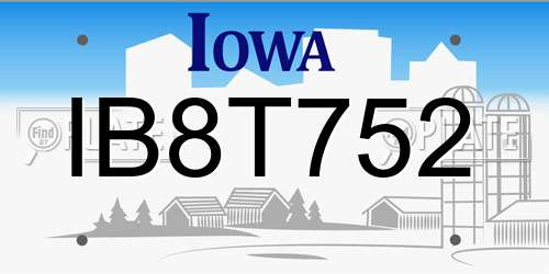 IB8T752 Iowa License Plate
