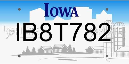 IB8T782 Iowa License Plate