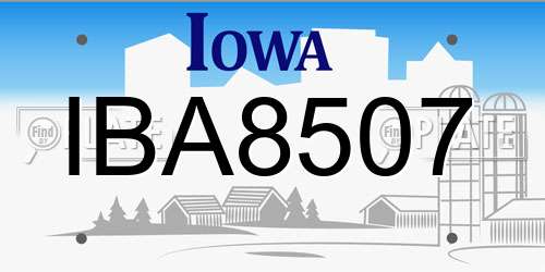 IBA8507 Iowa License Plate