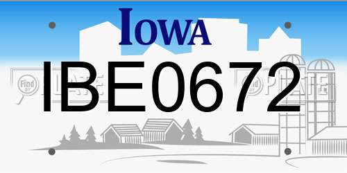 IBE0672 Iowa License Plate