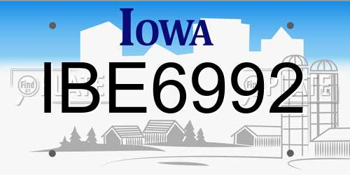 IBE6992 Iowa License Plate
