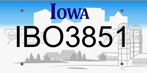 IBO3851 Iowa License Plate