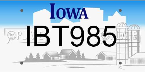 IBT985 Iowa License Plate