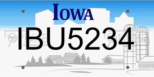 IBU5234 Iowa License Plate