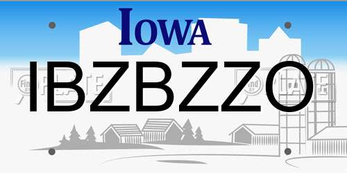 IBZBZZO Iowa License Plate