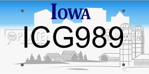 ICG989 Iowa License Plate