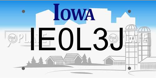 IE0L3J Iowa License Plate