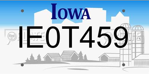 IE0T459 Iowa License Plate