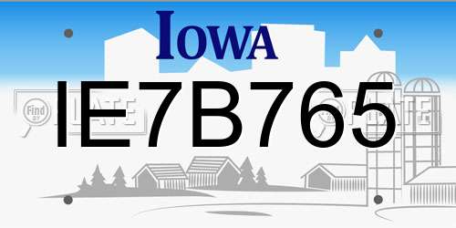 IE7B765 Iowa License Plate