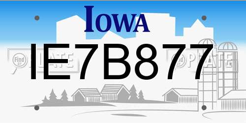 IE7B877 Iowa License Plate