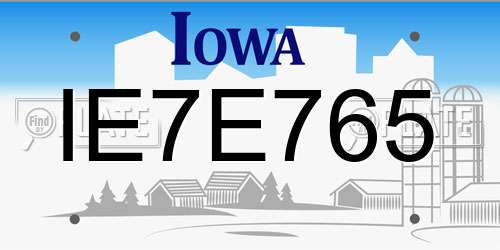 IE7E765 Iowa License Plate