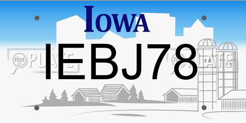 IEBJ78 Iowa License Plate