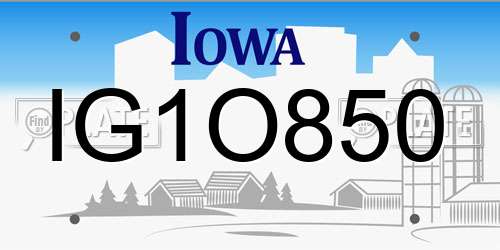 IG1O850 Iowa License Plate