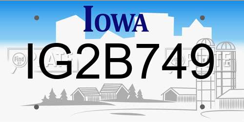 IG2B749 Iowa License Plate