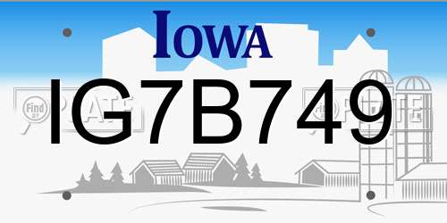 IG7B749 Iowa License Plate