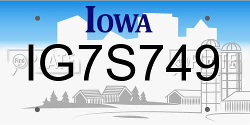 IG7S749 Iowa License Plate