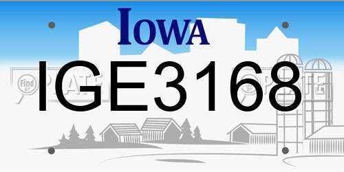 IGE3168 Iowa License Plate
