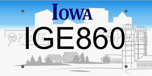 IGE860 Iowa License Plate